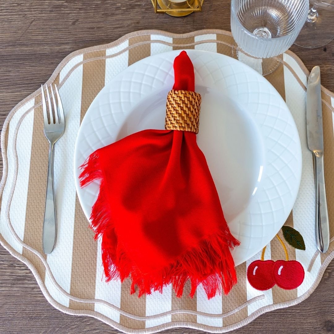 LINEN NAPKIN RED FRINGE - Image 2