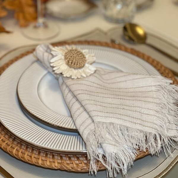 RUSTIC NAPKIN IN BEIGE MIXED LINEN WITH STRIPES PATTERN - Image 3