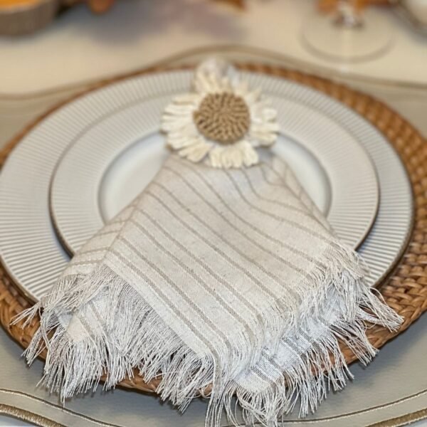 RUSTIC NAPKIN IN BEIGE MIXED LINEN WITH STRIPES PATTERN - Image 2