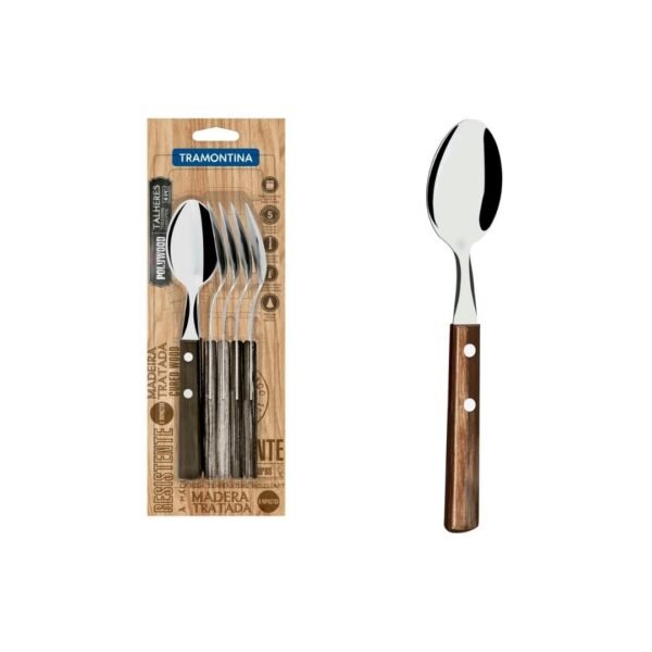 Tramontina wooden handle table spoon set. A 6 pieces tramontina wood handle table spoon set.