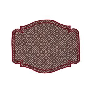 Crafted from double-layer polyester placemat with red embroidered edges and geometric pattern.